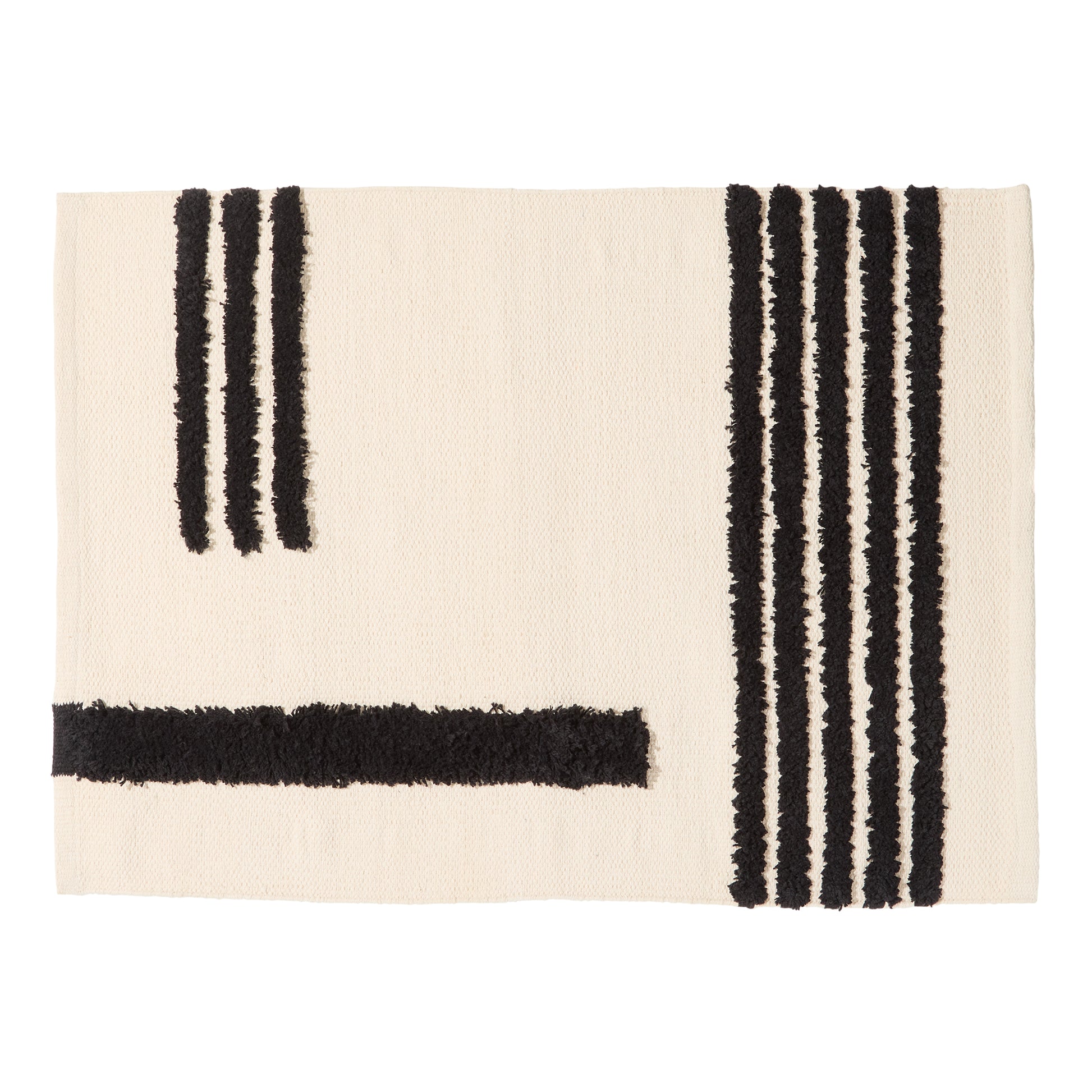 Reyes night ride striped rug shot flat with white backdrop.