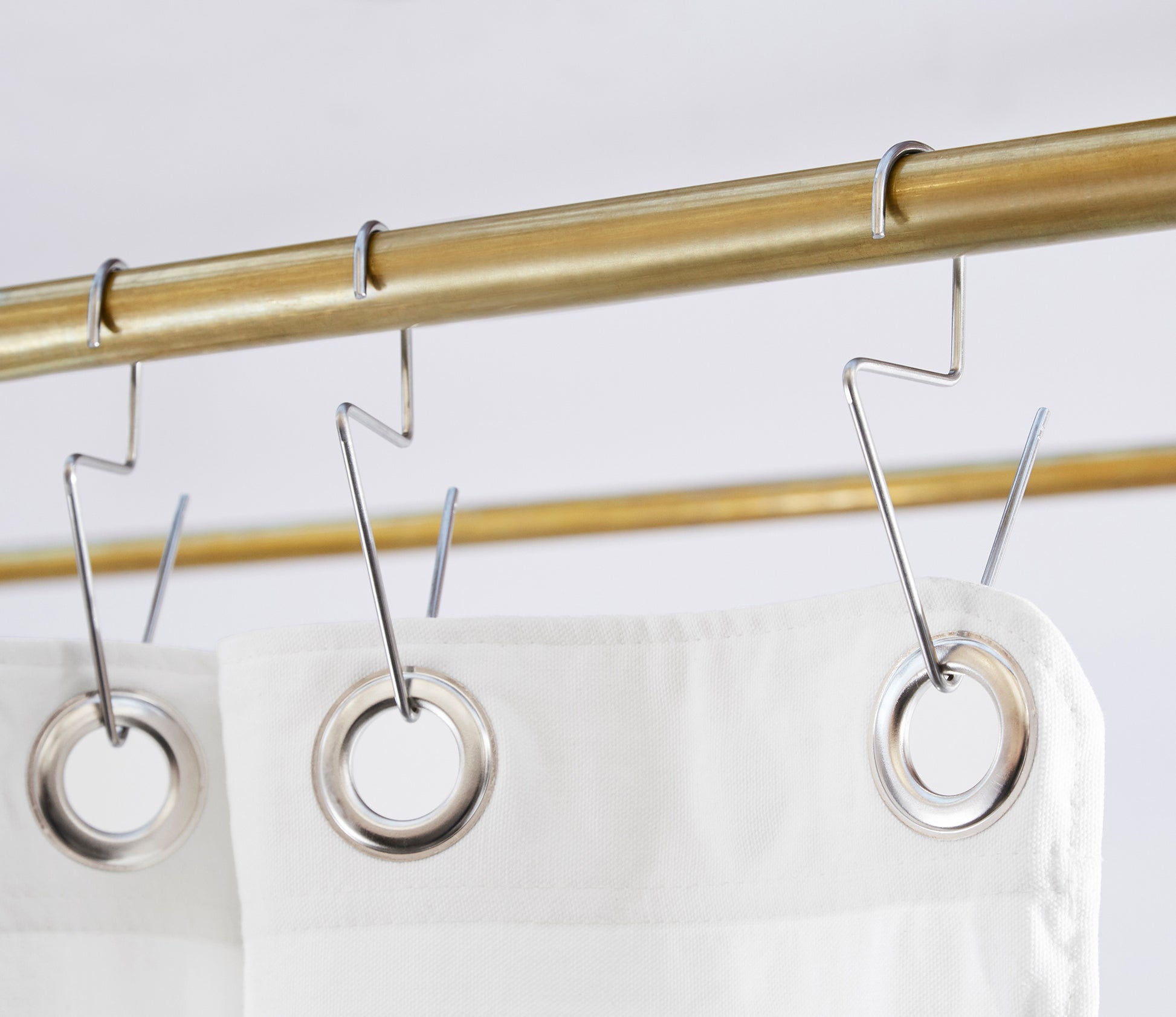 Venice Hook Brass on curtain rod with shower curtain
